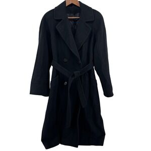 Nordstrom Trench Coat Womens Large Black 100% Camel Hair Double Breasted VTG 80s